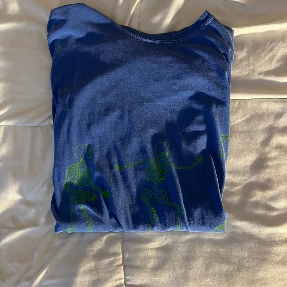 Blue and Green Skating Skeleton Tee